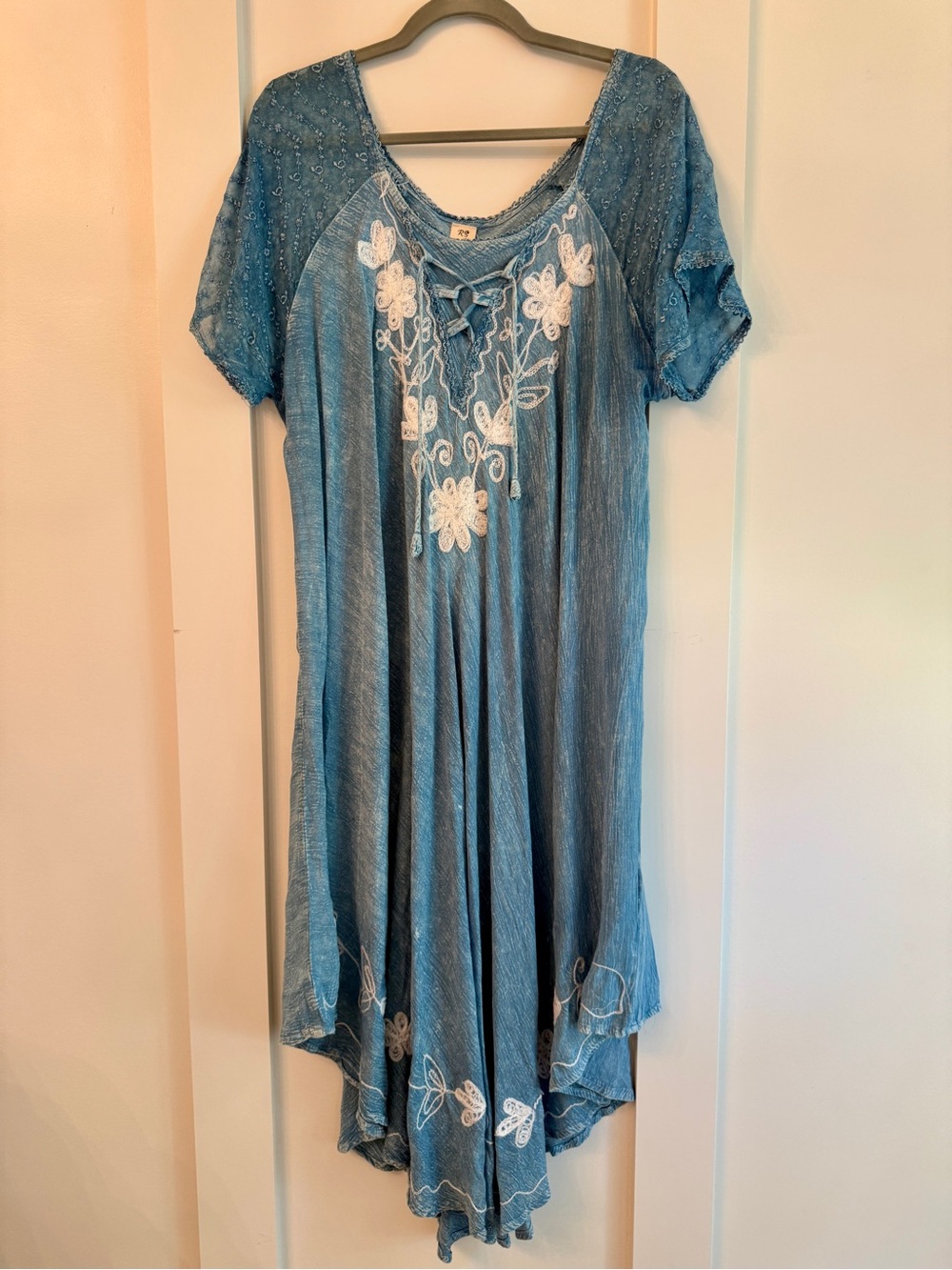 Blue Embroidered Lace-Up Floral Swing Dress - Women's - Picture 2 of 2